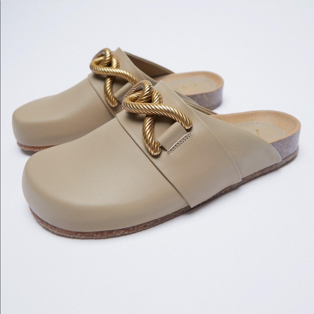 Zara Metal Buckle Leather Clogs